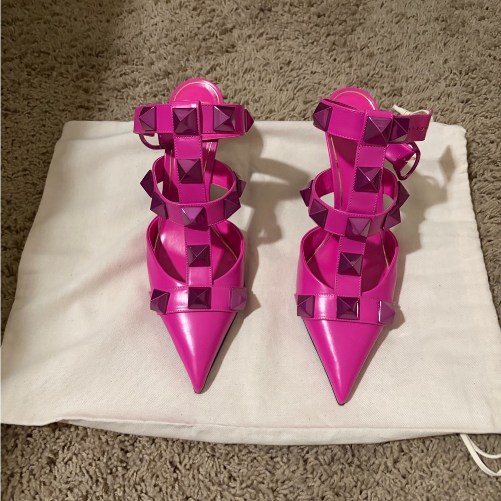 Valentino Hot Pink Studded Women's Pink Strappy Heels